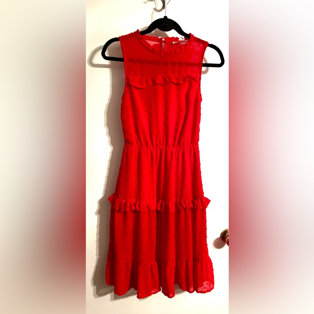Monteau Bright Red Ruffle Tiered‎ Dress-Size Small
